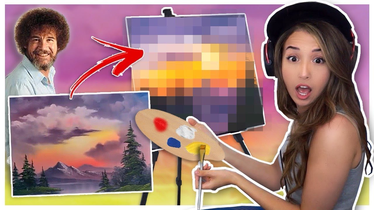 Pokimane tries following a Bob Ross Painting Tutorial!