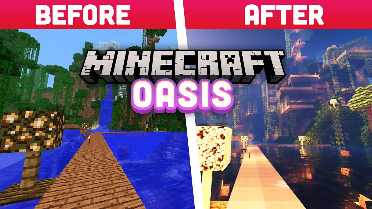 Default Texture vs Ray Tracing in Minecraft Oasis