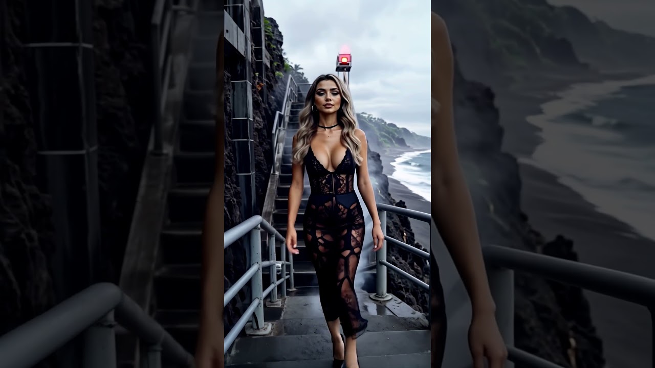 Cliffside Walkway 001 – #model #beauty #beautiful #ai #girl #crush #fashion #waifu #lace #dress