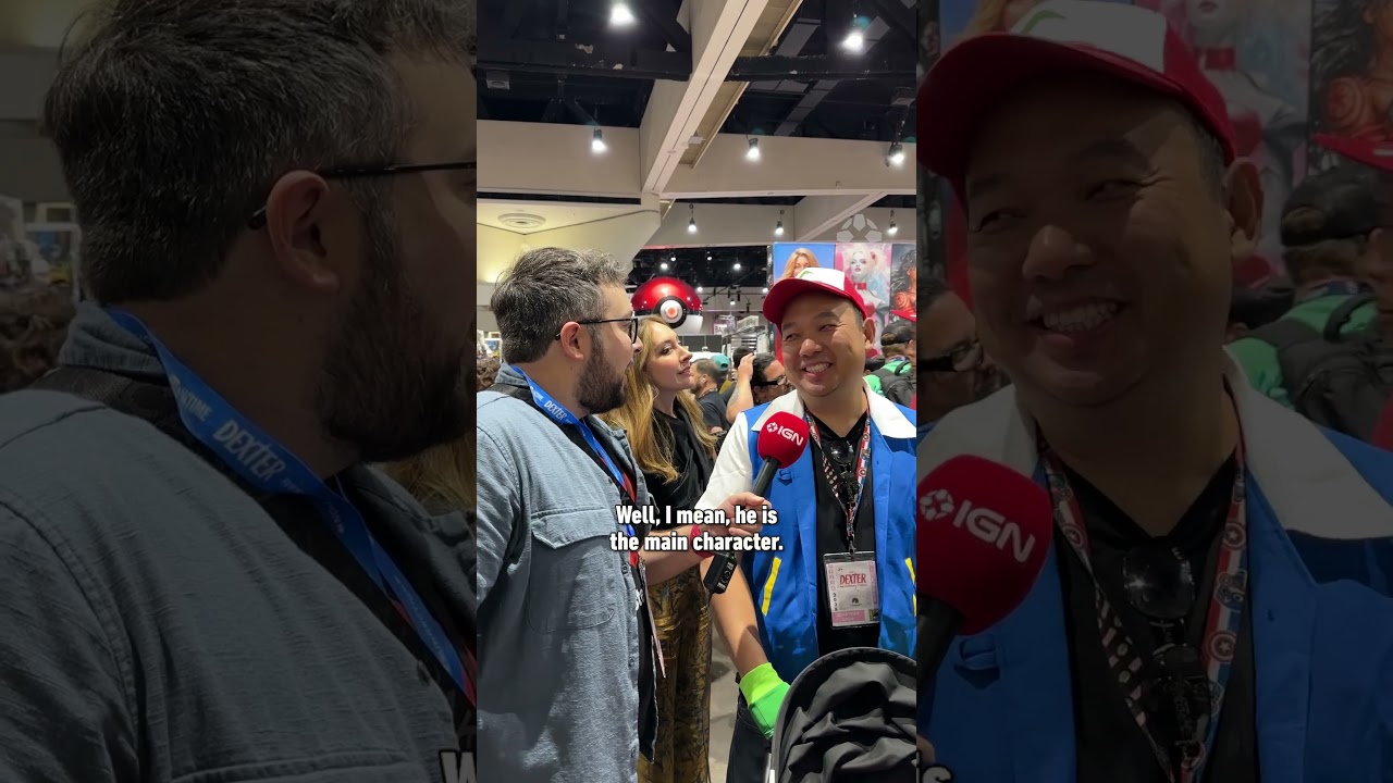 Ash Ketchum voice actor Sarah Natochenny surprises Pokémon cosplayers! #pokemon #ign #cosplay #sdcc