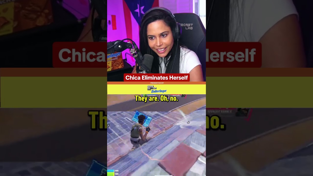 Chica finds out what it feels like to eliminate herself in Fortnite. Presented by @butterfinger