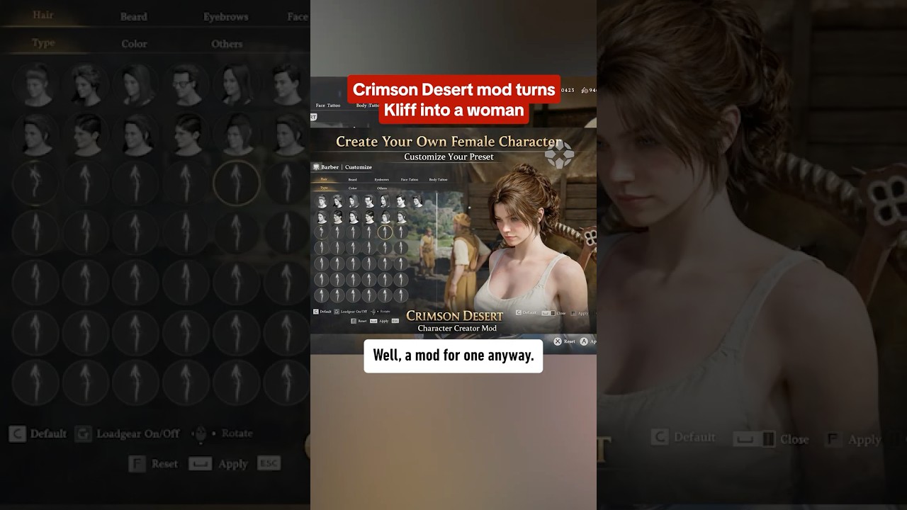 Tired of playing as Kliff in Crimson Desert? This #mod lets you create your own female character.